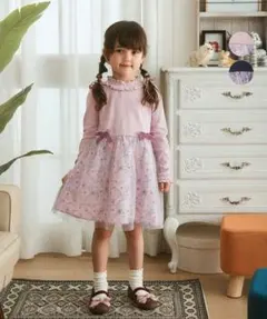 ANY KIDS　フラワーチュール ワンピース　ラベンダー系／130