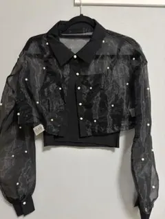 パール装飾付きシースルーシャツ