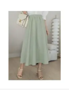 shein ロングスカート　グリーン　フレア　冠婚葬祭