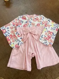 赤ちゃん　袴　着物フラワーロンパース　カバーオール　オールインワン　ピンク　80