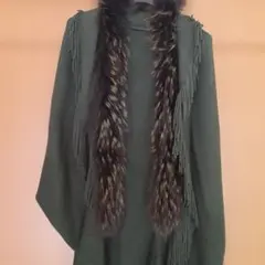 フリンジ付きポンチョ　グリーン
