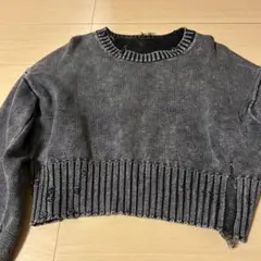 ジーナシス　ダメージ加工 クロップド丈 ニット セーター グレー