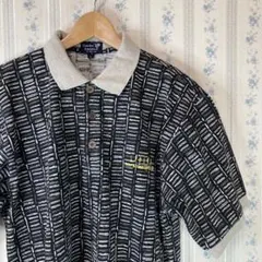 【アフリカン】 エスニック柄 ビンテージ ハーフボタン ポロシャツ 総柄 刺繍