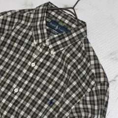 ✨美品✨ラルフローレン　長袖チェックシャツ　緑系グレー　M mr643