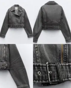 ZARA デニムジャケット　ライダース　グレー