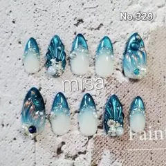 【オーダー】マグネットネイル　人魚の鱗 海 夏 ネイルチップ　カラー変更無料
