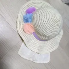 KidsForet クリーム色 麦わら帽子 フラワー装飾