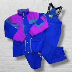 超美品 90's スキーウェア 上下セット ビビッド レトロカラー