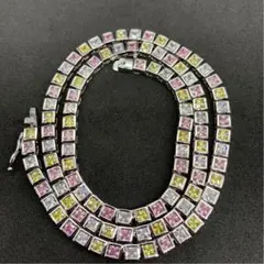 トリコカラー CZ ジルコニア テニスチェーン スクエア ブリンブリンネックレス