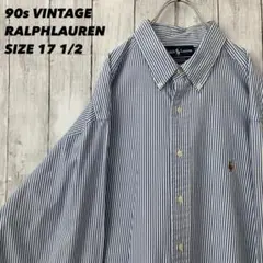 90s ラルフローレン Yarmouth ストライプ BDシャツ XL相当 古着