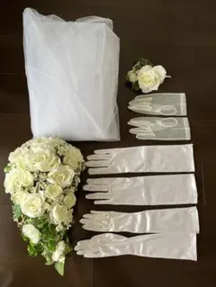 ウェディング　ブーケ　グローブ　ベール　セット