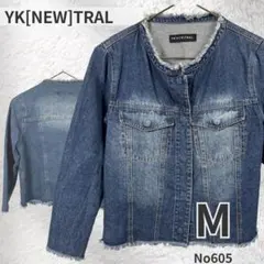 YK NEWTRAL ノーカラー デニムジャケット フリンジ M レディース