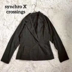 シンクロクロッシングズ テーラードジャケット 長袖 フィット グレー 無地 秋冬