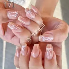 171番☆ネイルチップチークフレンチガーリーリボンバレエコア韓国シンプルワンホン