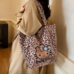 ハローキティ ヒョウ柄トートバッグ　大容量　エコバッグ　手提げ　キャンバスバッグ