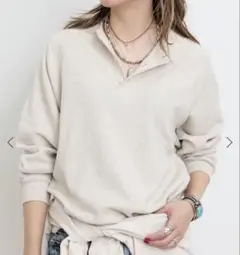 定価17600円 襟付きスエットプルオーバー キャメル おしゃれスウェット 