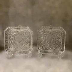 HOYA 花柄 八角形 ガラス皿 ２枚セット　保谷ガラス　グラス　昭和レトロ