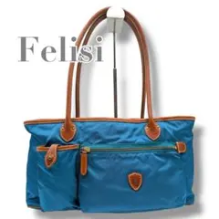 美品 Felisi ナイロントートバッグ ブルー レザー イタリア製 00102