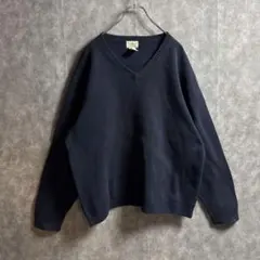 L.L.Bean コットンVネックニットセーター XL 紺 ゆるダボメンズ古着