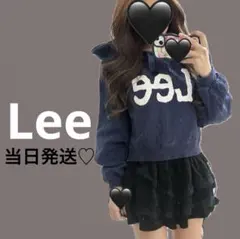 当日発送♡Leeネイビー フリース フード付き トレーナー　ショート丈　ガーリーのサムネイル