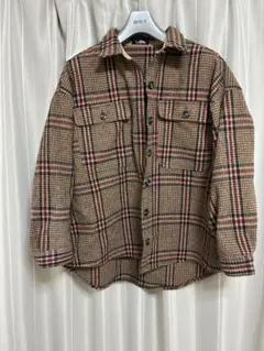 ブラウン チェック柄　シャツジャケット　Mサイズ　秋冬