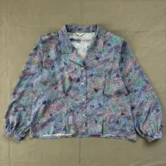 花柄 長袖シャツ ブラウス 総柄 レディース L レトロ 古着 昭和レトロ