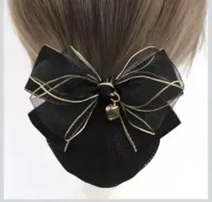 黒リボンヘアアクセサリー ブラック シニョン