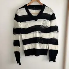 ボーダーVネック ニットセーター M