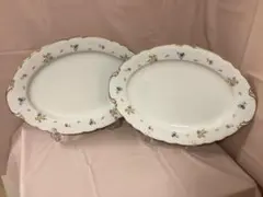 【美品】ノリタケ オーバルプレート 2枚セット 大皿 小花柄 金彩