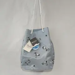スヌーピー はっ水加工 巾着トートバッグ グレー系 マチあり タグ付き未使用品