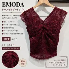 EMODA レーストップス ボルドー F 花柄 Vネック フレンチスリーブのサムネイル