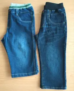 150cm 男の子 デニムハーフパンツ 七分丈パンツ 2枚セット ストレッチ