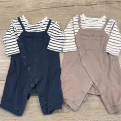 ロンパース・カバーオール ネイビー ピンク ２枚セット