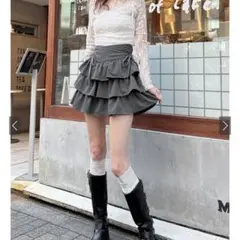 GRL インパン地付きリボンティアードミニスカート ta206 グレー