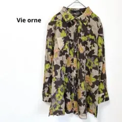 Vie orne 花柄シアーシャツ チュニック L 美品　ウール100%