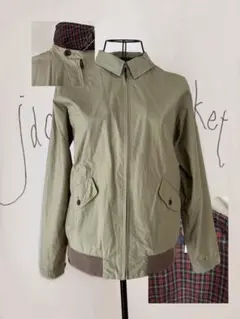 オリーブグリーン ジップアップジャケット　ブルゾン　チェック