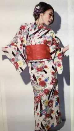 【春夏】レディース浴衣 白地 カラフル 花柄 手毬柄【新品未使用】