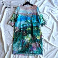 美品 シビラ Sybilla 絵画 総柄 チュニック ワンピース ペチコート付のサムネイル