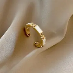 ホワイト　ゴールド　シンプル　リング　フリーサイズ　調整可能　レディース　上品