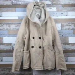 【スナイデル】ベージュのフード付きムートンコート中地ボア素材　F