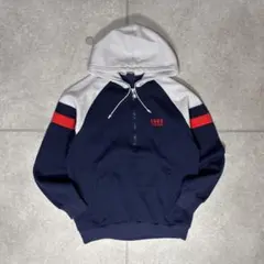 old adidas　パーカー　80s　当時物　刺繍　ハーフジップ　デサント製