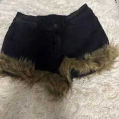 ファー付きデニムショートパンツ