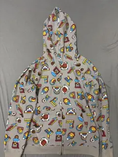 A BATHING APE 総柄 ジップアップパーカー グレー Mのサムネイル