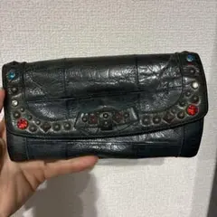 スタッズ付き黒レザー長財布のサムネイル