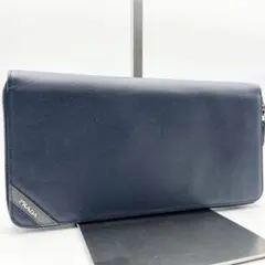 プラダ オーガナイザー サフィアーノレザー ロゴ金具 ネイビー 長財布