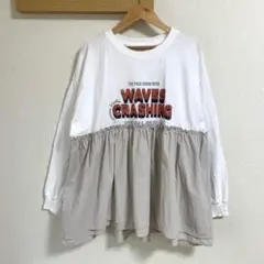 coenフハクドッキング ロゴプリント 長袖ロングTシャツ カットソー M