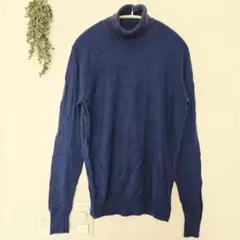無印良品 無地 ニット タートルネック 長袖 M 青 ブルー ネイビー ウール