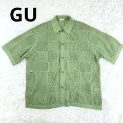 GU ジーユー 透かし編み 半袖ニットシャツ グリーン サマーニット Lのサムネイル
