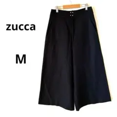 ズッカ ワイドパンツ ガウチョウパンツ 金ボタン 大人っぽい 毛混 ブラック M