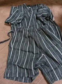 甚平 黒と白のストライプ 龍刺繍　110 男の子